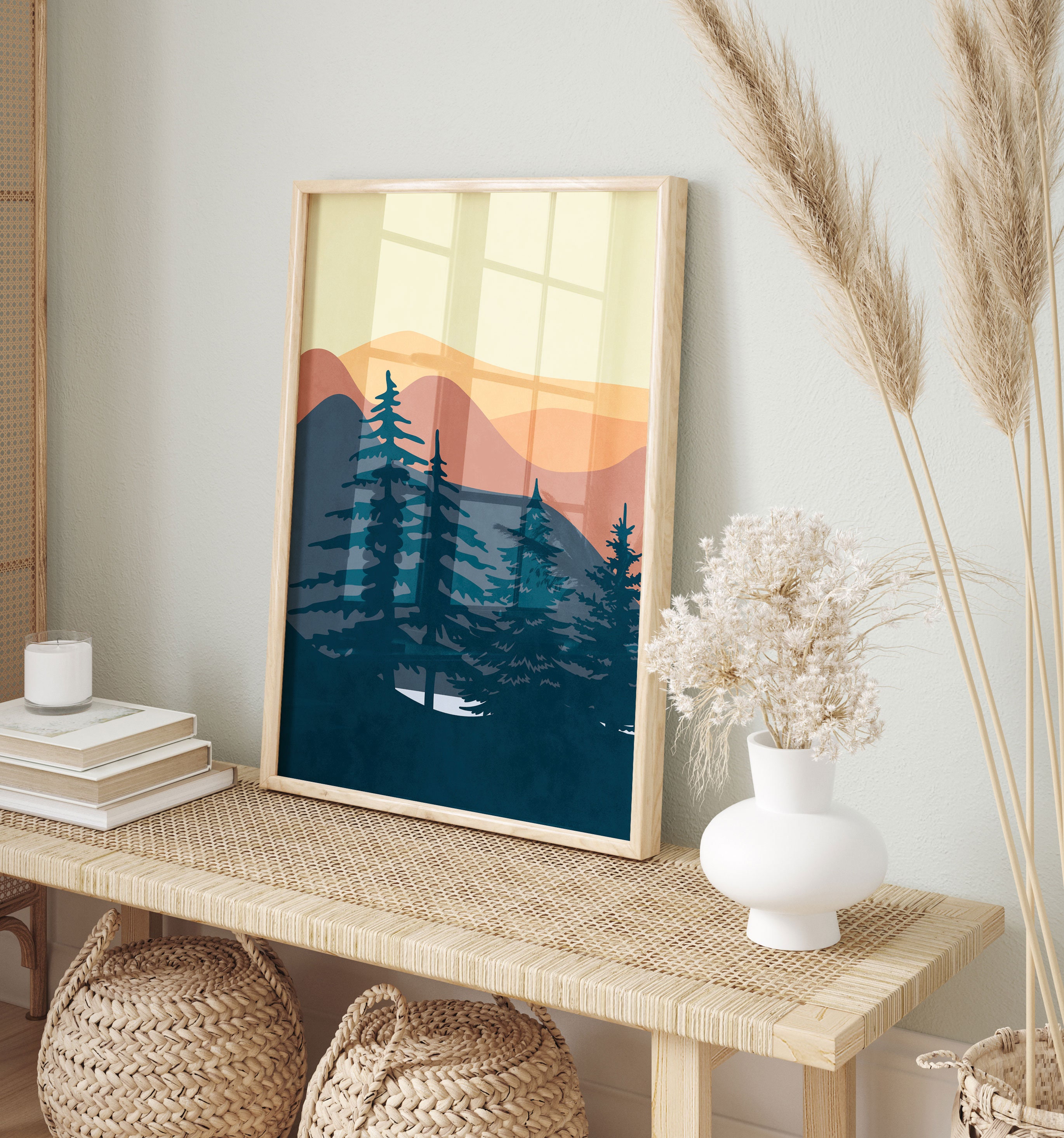 Abstract Mountain Print Set: Mid-century Modern Landscape (digital