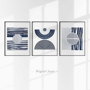 Moderne marineblaue druckbare Wandkunst, 3-teiliges Kunstset, abstrakte Wandkunst, Schlafzimmer-Drucksatz 3, Esszimmer Art, moderne minimalistische Drucke