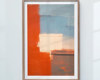 Impresión de arte abstracto moderno, naranja y azul, para galería (descarga digital)