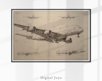 Vintage Airplane Blueprint, Printable Antique Aviation Art, Digital ...
