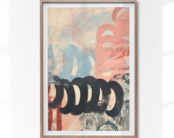 Arte mural con formas abstractas, impresión artística circular moderna, decoración contemporánea para el hogar.