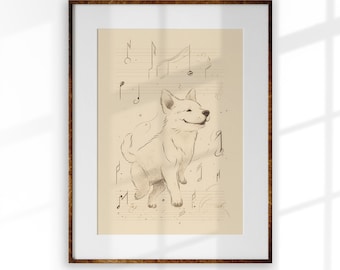 Vintage Dog Music Print: Abstract Dancing Dog Art (Digital Download)