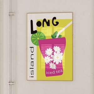 Long Island Iced Tea retro poster, Bar cart esthetisch decor, Afdrukbare retro poster, Bar cart kunst aan de muur, Leuke keukendranken kunst