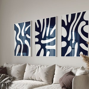 Impressions d&#39;art abstrait bleu marine : lot de trois imprimés minimalistes modernes (téléchargement numérique)