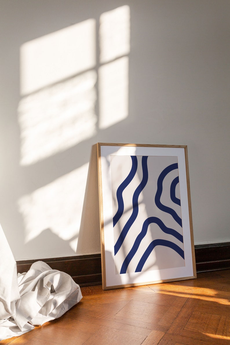 Navy Blue Wall Art Set 3 Piece Art Prints Blue Abstract Wall Etsy