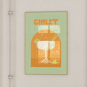 Gimlet Bar Cart Dekor, Happy Hour Wandkunst, Retro Cocktail Poster, trendige Cocktail Wandkunst, adrette Poster Download, Maximalist Decor