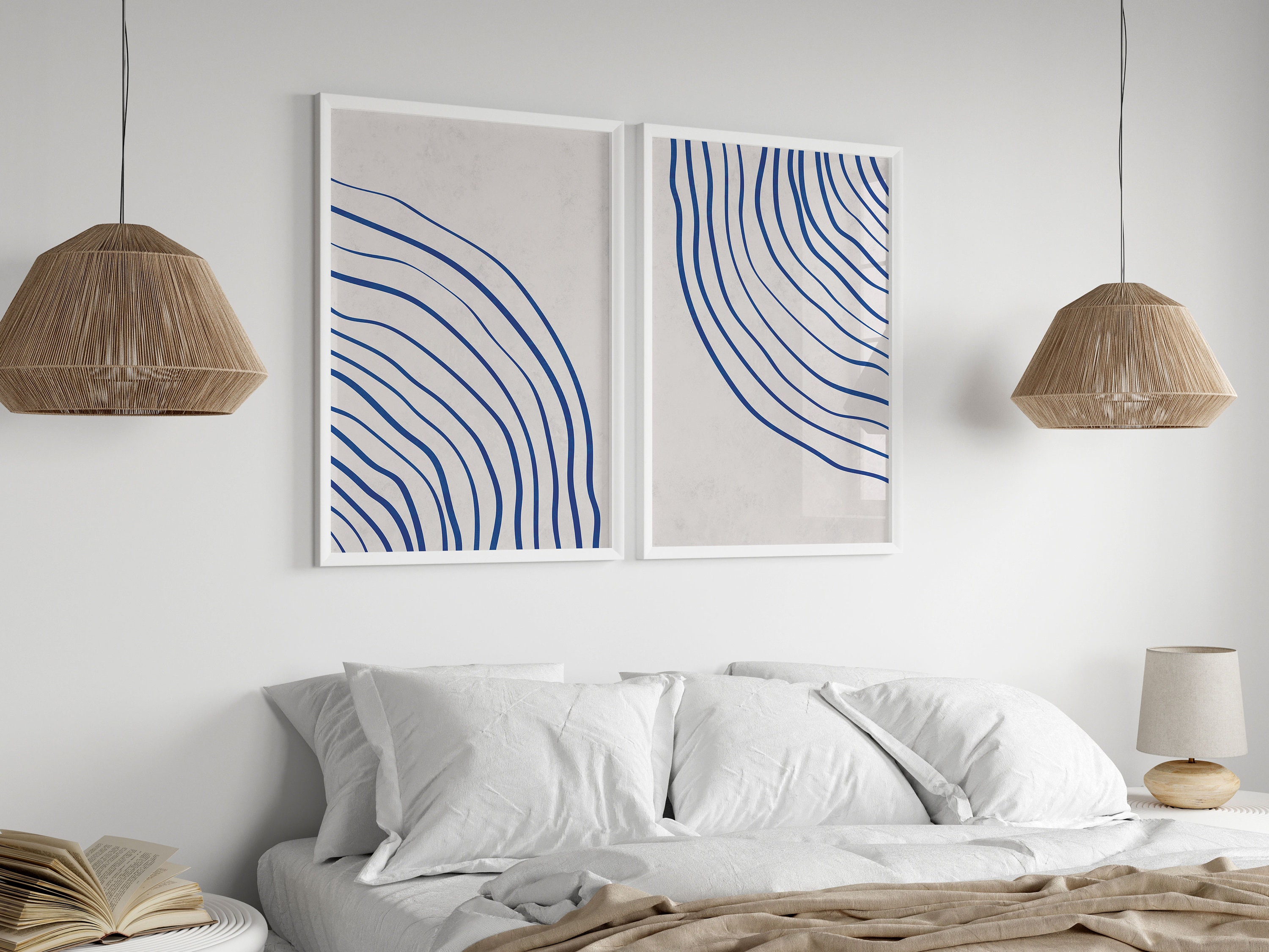 Navy Blue Wall Art Set, Modern Blue Wall Decor, Abstract Blue Wall Art Set, 2 Piece Wall Art Set