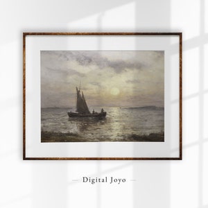 Vintage Sailboat Oil Painting: Coastal Cottagecore Wall Art (Digital Download)