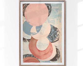 Arte de pared con círculos abstractos, impresión geométrica moderna, decoración contemporánea para el hogar.