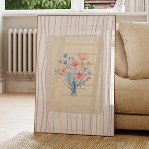 Pastel Pink & Blue Garden Bouquet Print, Digital Download