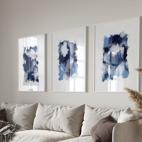 Navy Gold Wall Art Set of 3 Prints Abstract Modern Art Etsy