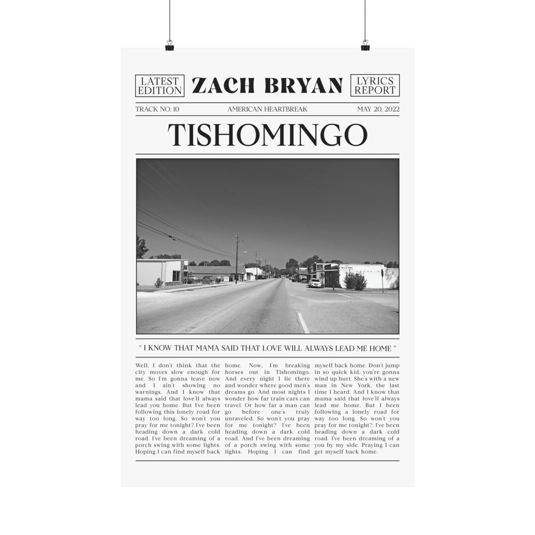 ZACH BRYAN Tishomingo Retro Newspaper Print Poster Zach Etsy