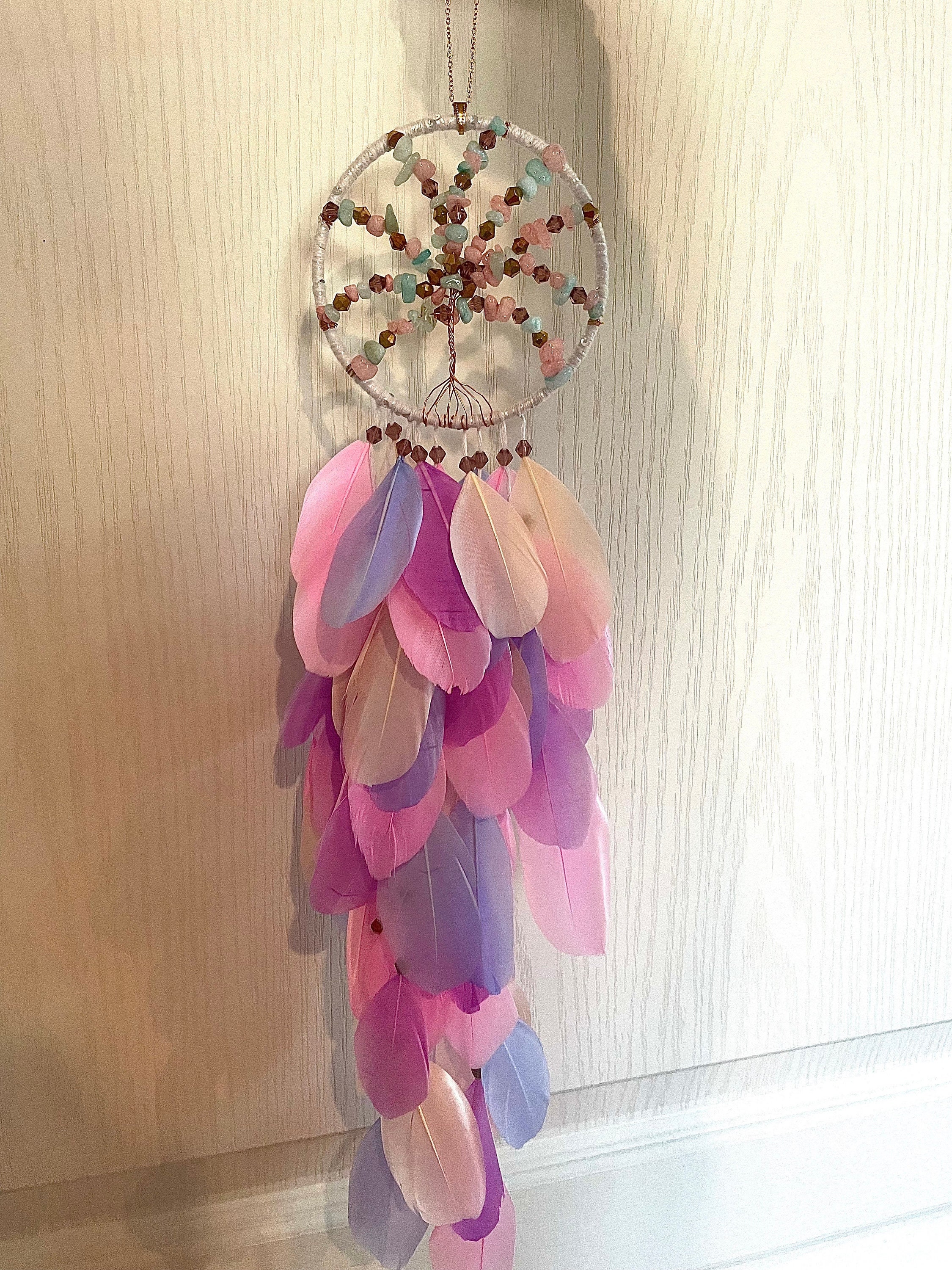 Arbre de Vie Jade Rose et Bleu - Saule Anti Stress Collection Hugin&munin Attrape Rêve