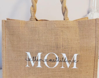 Personalized Jute Bag MOM | Jute bag | Juteshopper named Initial | Mother's Day | Shopping Bag Gift for Grandma Mama Girlfriend