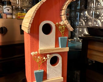 Two entrance Coral cedar birdhouse