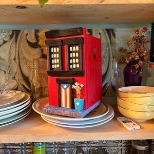 Old San Juan Style Cedar Birdhouse (Red and Black). Made to order