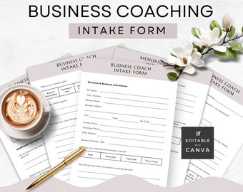 Modèle de formulaire d'admission pour coach d'affaires, intégration du client, informations client, outils de coaching d'entreprise, édition sur Canva, lettre US, imprimable