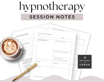 Hypnotherapy Session Notes Templates Therapist Resources & Tools PDF and Canva Template for Hypnotherapists A4 and US letter Printable