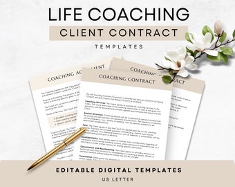 Life Coaching Client Contract, New Coachee Agreement Canva Template, US Letter, Editable Printable Digital Template, Coach Business Tools