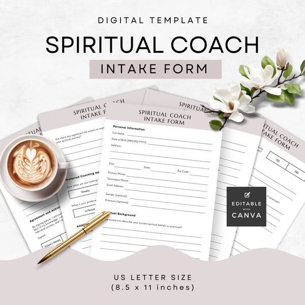 Spiritual Coach Intake Form Canva Template, Client Onboarding, Customer Info, Coaching Business Tools, US Letter, Printable