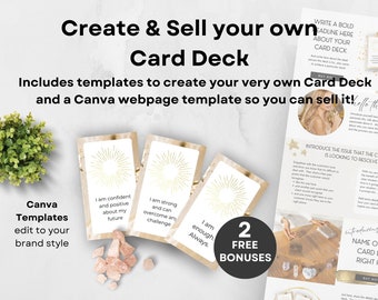 Card Deck Ersteller, Canva Template Card Deck, bearbeitbare Card Deck-Rohlinge mit Druckvorlage, passende Canva Sales Page-Vorlage