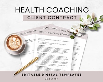 Health Coaching Client Contract, New Coachee Agreement Digital Canva Template, US Letter, Editable Printable, Done for You Business Tools