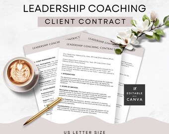 Leadership Coaching Contract, New Client Agreement Canva Template, US Letter, Editable Printable, Coach Business Tools, Minimal