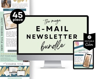 Canva Newsletter Email Marketing to Mailchimp, Mailerlite, Flodesk, Klayivo, Template Bundle, Email Sequence, Teal and Gold, Modern Clean