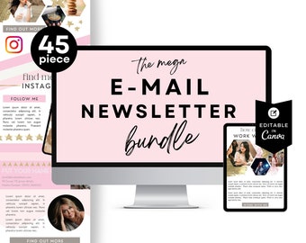 Canva Nyhetsbrev E-postmarknadsföring till Mailchimp, Mailerlite, Flodesk, Klayivo, Mallpaket, E-postsekvens, Blush Rosa och Guld, Modern
