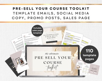 Venda por adelantado su curso beta, página de venta de cursos, plantillas CANVA y Google Docs, archivos de deslizamiento de correo electrónico, publicaciones en redes sociales, Reels e historias NU11