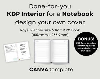 Plantilla de interior y portada de cuaderno KDP en Canva, plantilla KDP para coaches, uso comercial, paquete de cuadernos de marca, editable y personalizado.