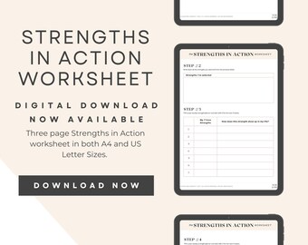 Strengths in Action Worksheet, CANVA template, Freebie, Lead Magnet, Digital Download US Letter & A4 | BB07 DFY