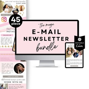 Canva Newsletter Email Marketing to Mailchimp, Mailerlite, Flodesk, Klayivo, Template Bundle, Email Sequence, Blush Pink and Gold, Modern