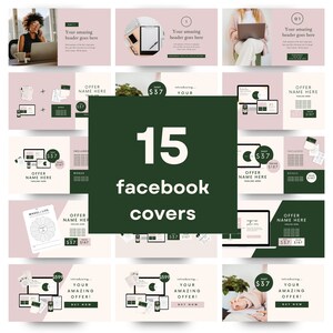 Portadas de Facebook y eventos, verde bosque y rosa - 15 estilos diferentes, producto DIGITAL, DESCARGA INSTANTÁNEA FR04