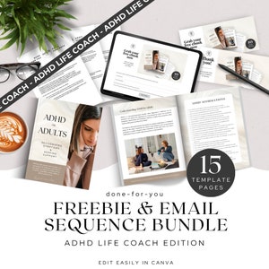 ADHD Life Coach Freebie and Email Sequence, Lead Magnet Canva Template,  Minimal Landing and Thank You Page, Email Marketing to ADHD Clients