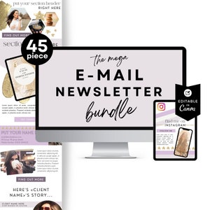 Canva Newsletter Email Marketing to Mailchimp, Mailerlite, Flodesk, Klayivo, Template Bundle, Email Sequence, Purple and Gold, Modern Clean