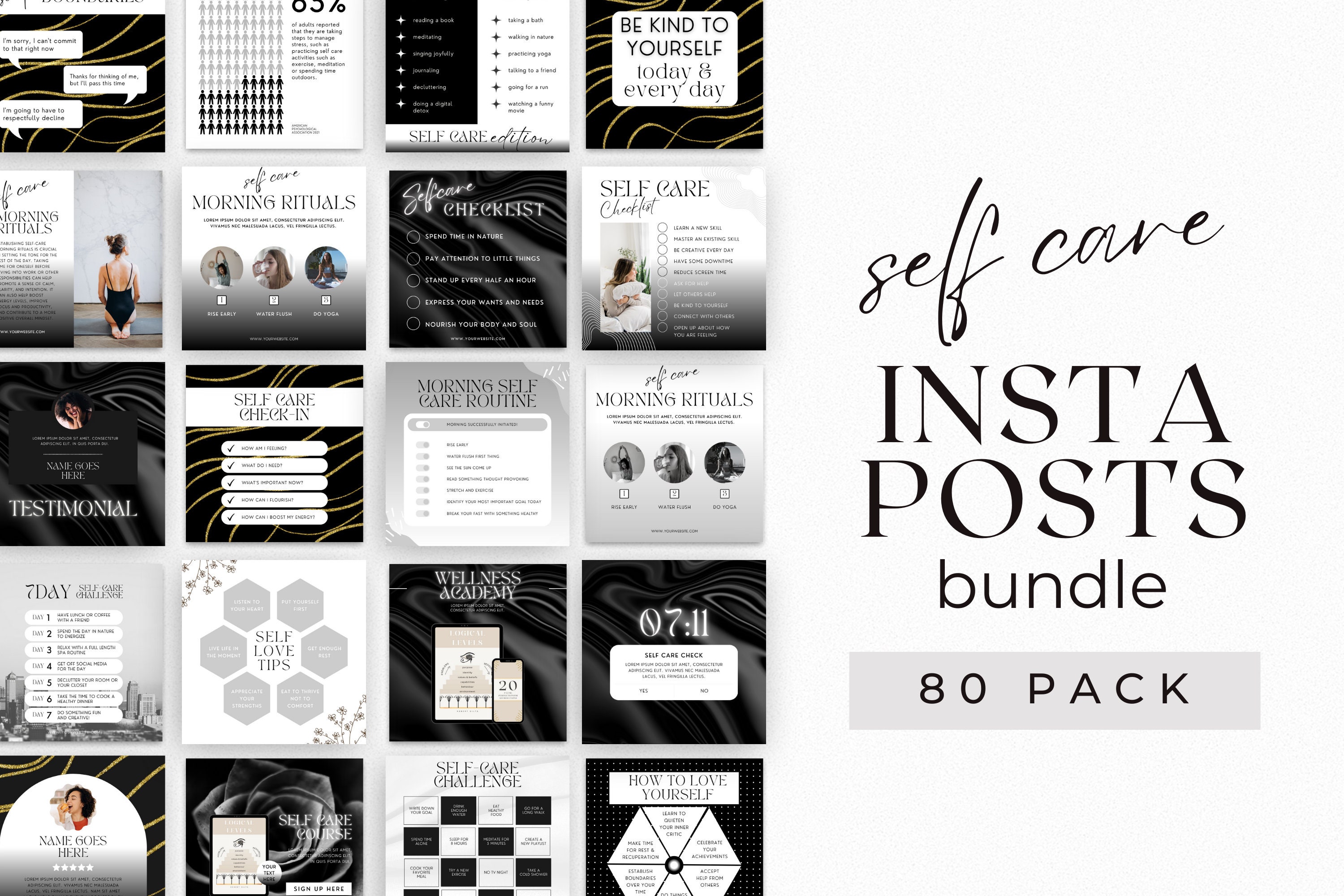 Self Care Insta Posts Canva Template for Coaches Course - Etsy