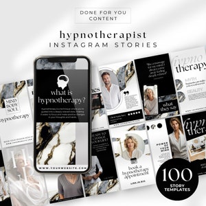 Instagram Story Bundle Hypnotherapist, IG Story Engagement Editable Canva template Hypnotherapy Business, Insta feed Black Gold Marble MB