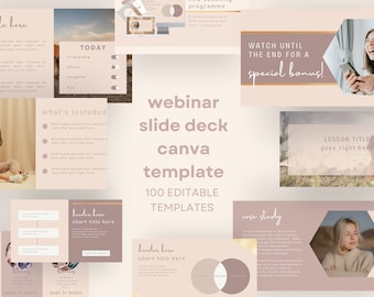 Webinar Template & Slide Deck Template Canva, Course Webinar Presentation Templates, Masterclass and Workshop Template Bundle, Beige | BB07