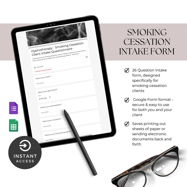Smoking Cessation Hypnotherapy Intake Form Template, Hypnotherapist