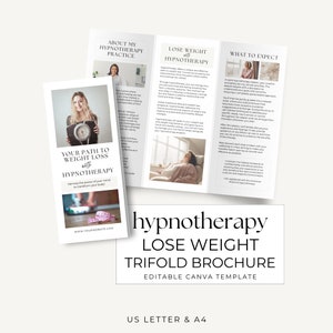 Tri Fold Leaflet Weight Loss Hypnotherapy Canva Template, Hypnotherapist Brochure Weight Reduction, Customer Flyer Printable, A4 & US Letter