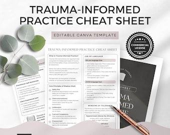 Trauma Informed Practice Cheat Sheet for Coaches and Therapists Window of Tolerance Safety Cues Guide Canva Template US Letter