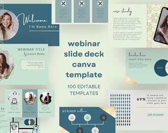 Webinar Template & Slide Deck Template Canva, Course Webinar Presentation Templates, Masterclass and Workshop Template Bundle, Green | SG05