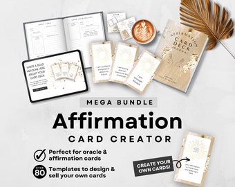 Affirmation Card Deck Creator Bundle, Card Design Canva Templates, Editable KDP ready Card Deck Journal, Canva Webpage, Social Media Posts