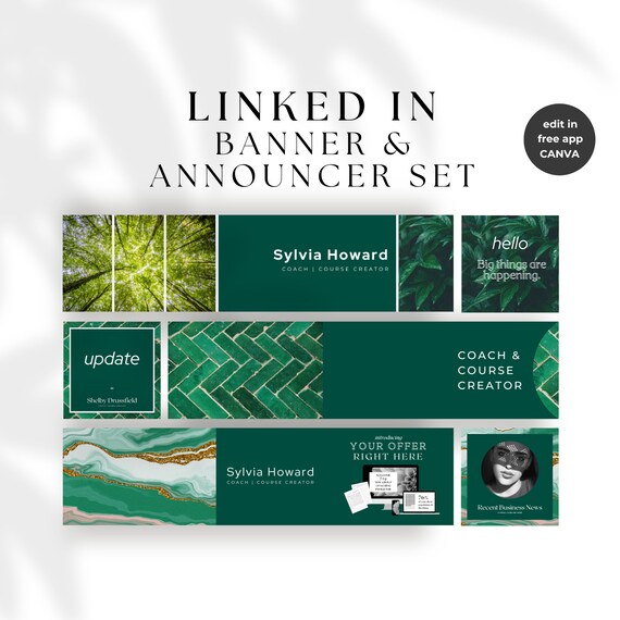 Green Linked in Banner for Coaches, Editable CANVA Template, Professional Bio, Personal Branding Background INSTANT DOWNLOAD