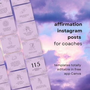 Purple Instagram Post Template Affirmations, Quote Pack for Coaches, Manifestation Posts, Digital Canva Template Social Media | EWJB