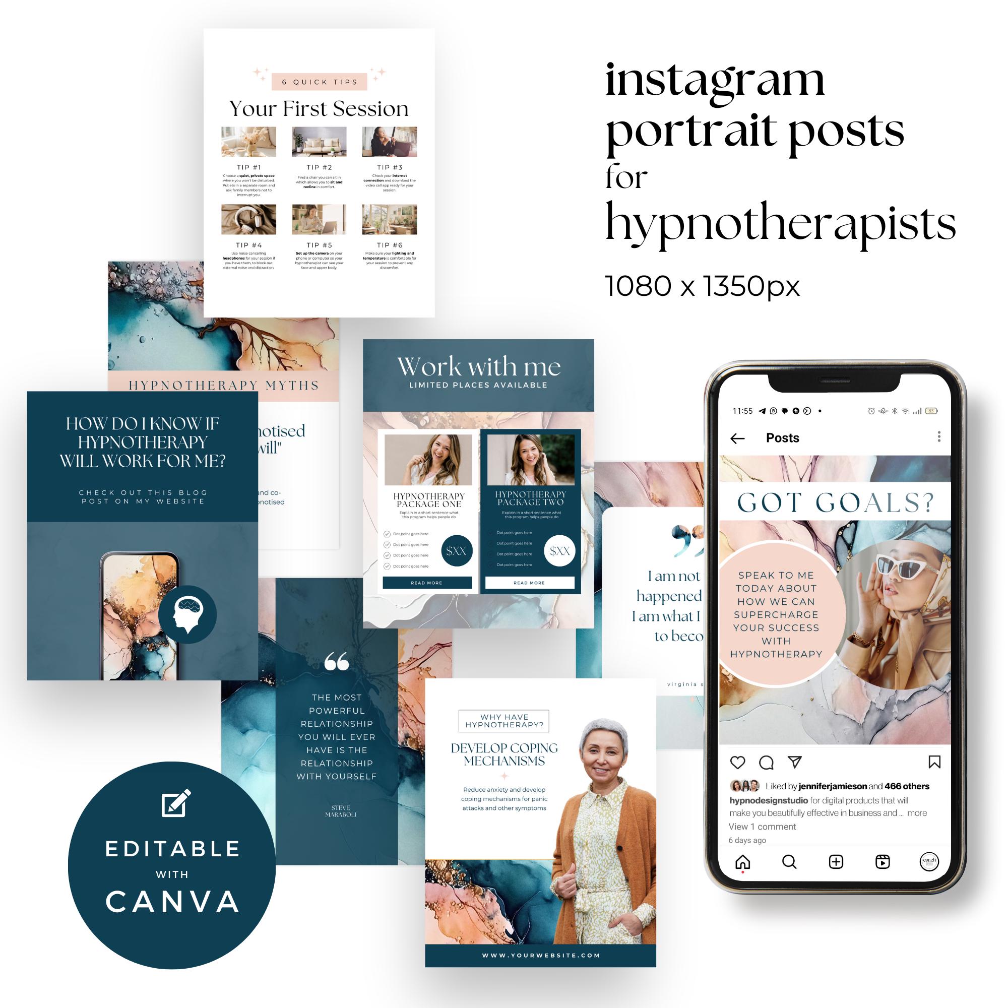 Hypnotherapy Insta Portrait Posts Canva Template 4:5 Ratio ...