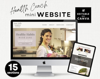 Health Coach Canva Website Template, Coaching Landing Page, Wellness Exercise & Nutrition Guidance, Wellbeing, Neutral Beige Aesthetic
