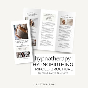 Hypnotherapy Trifold Pamphlet Hypnobirthing, Hypnotherapist Promo Leaflet, Marketing Brochure Design Printable, Pain free Labor Hypnosis