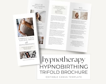 Hypnotherapy Trifold Pamphlet Hypnobirthing, Hypnotherapist Promo Leaflet, Marketing Brochure Design Printable, Pain free Labor Hypnosis